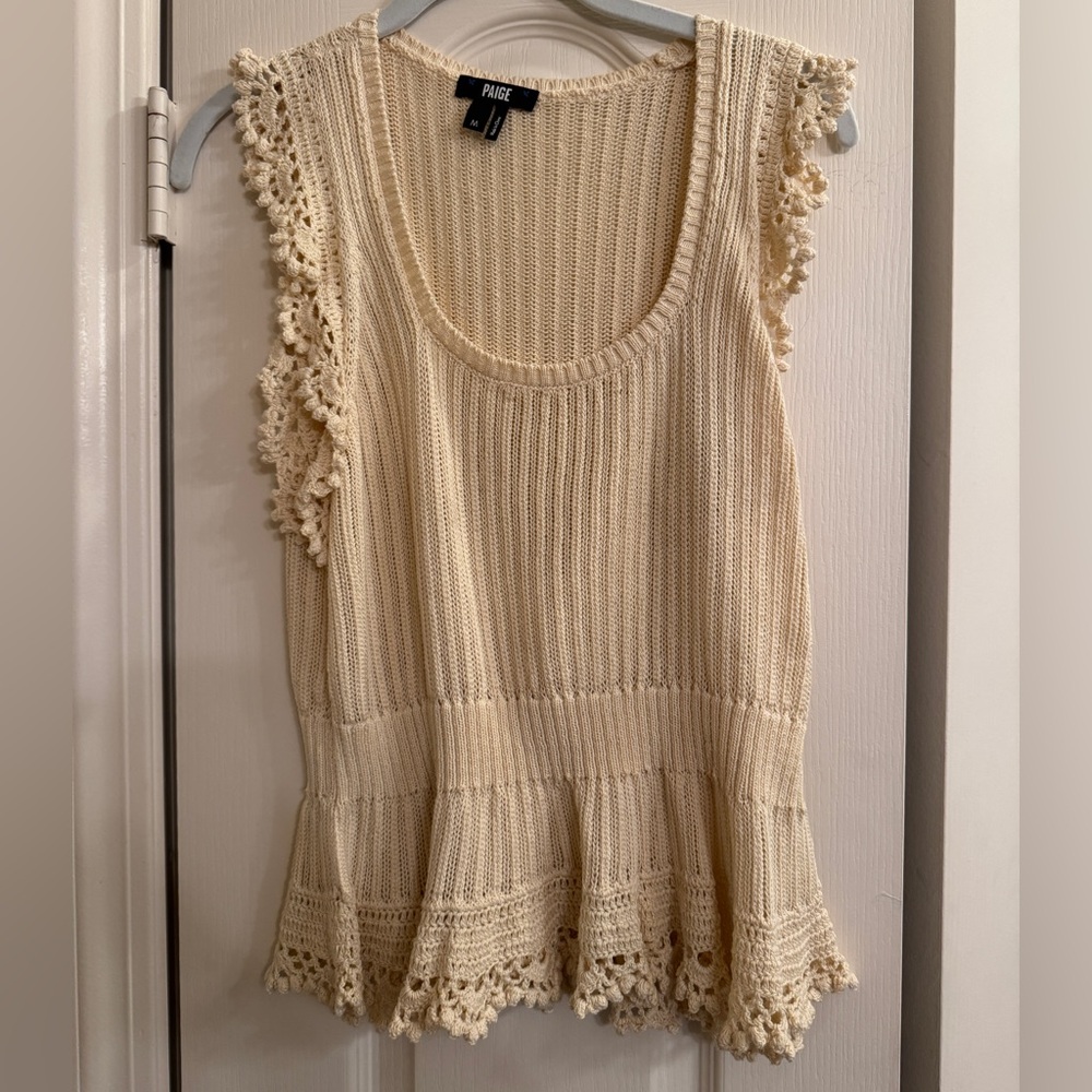 Paige Ammeline Frill-detail Sleeveless Cotton Top In Ecru med - Picture 2 of 2